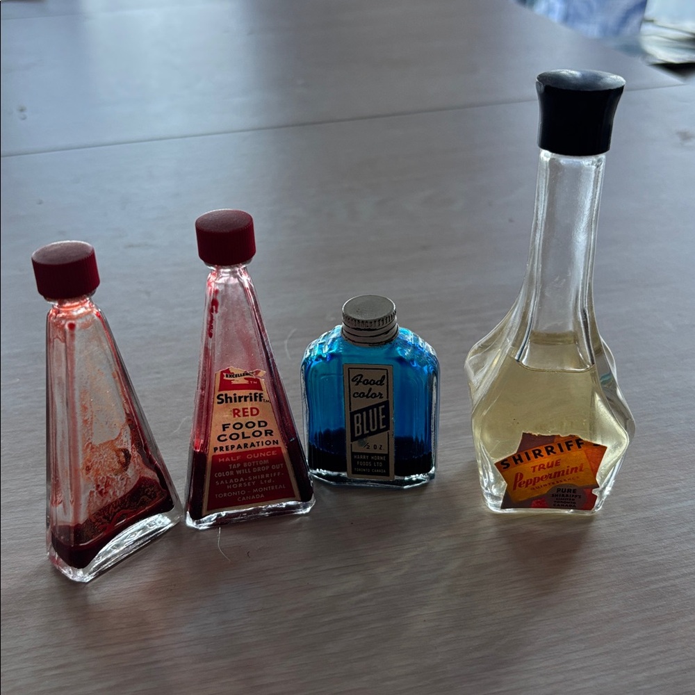 Vintage Food Colouring and Peppermint Bottles
